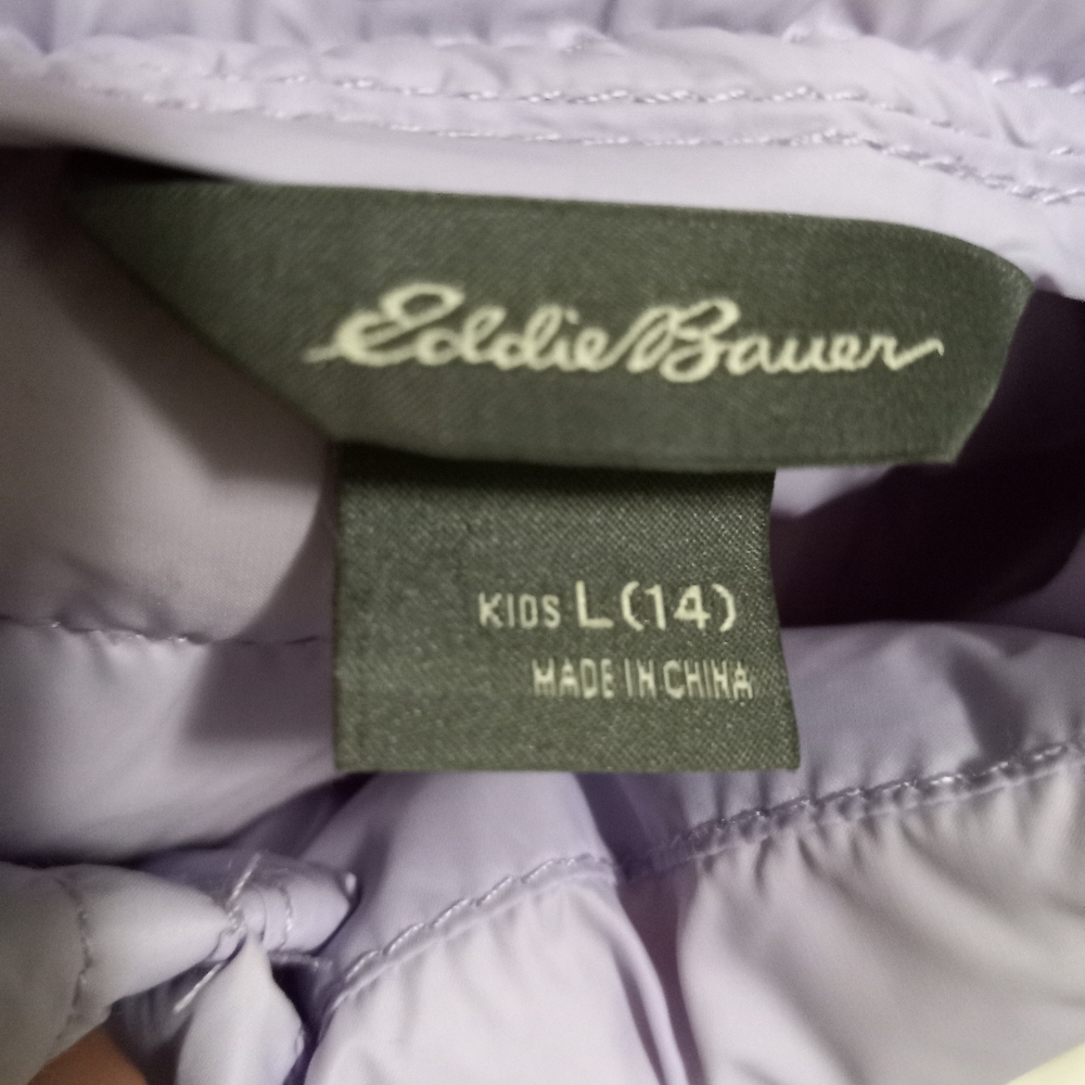 Eddie Bauer L 14 Girls Duck Down Puffer Zip Front Vest in Lilac Kids - Picture 8 of 11